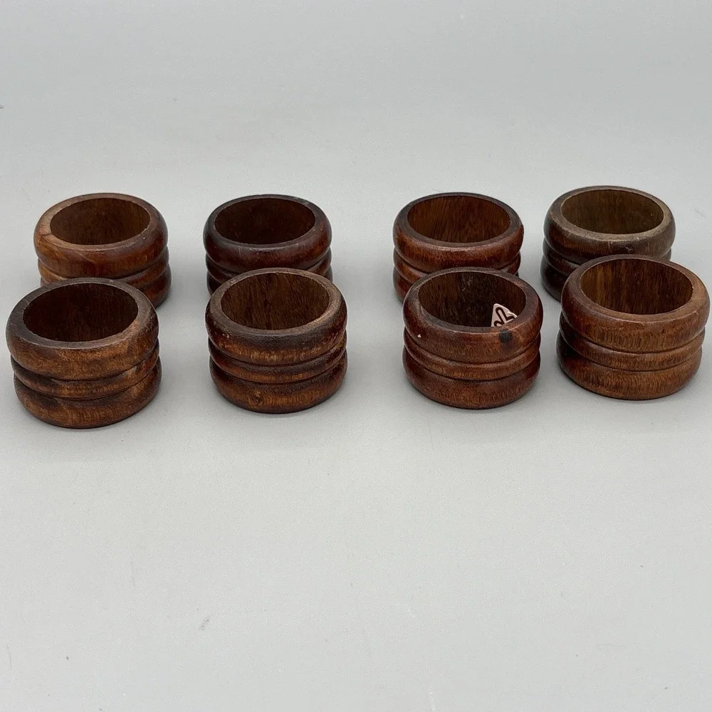 MCM Knobler Wooden Napkin Rings - Set of 8 - Wood Napkin Holders Vintage 1.25